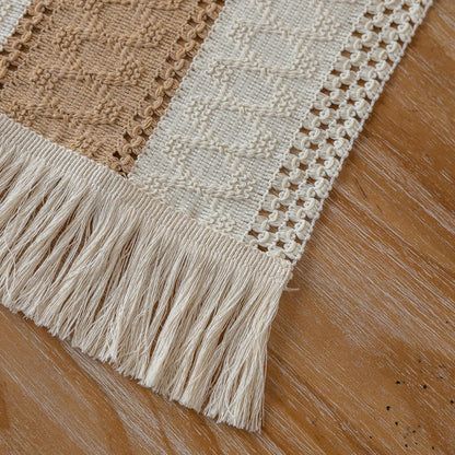 12x60 Inches Keketoarrange Boho Table Runner Cream Beige Brown for Home Decor Farmhouse Small Macrame Woven Burlap