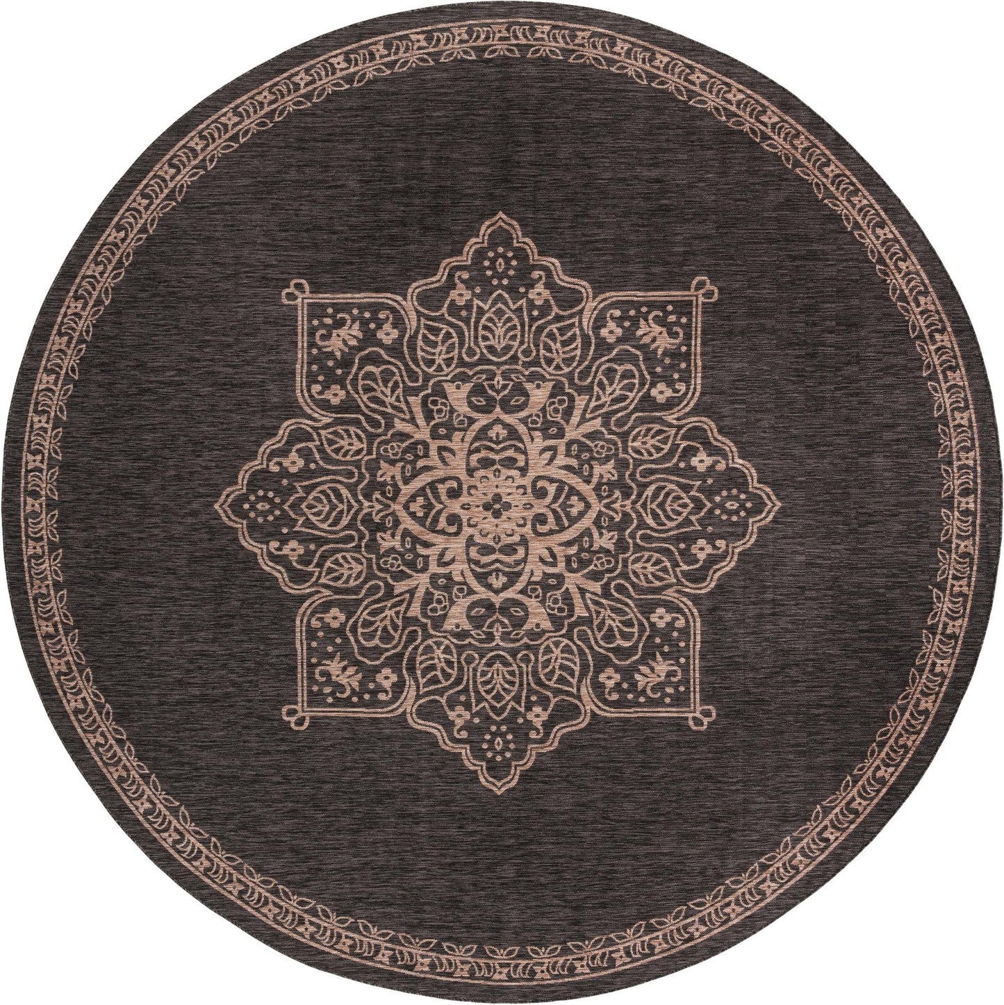 Unique Loom Outdoor Traditional Collection Area Rug - Antique (Round 13' 0" x 13' 0", Charcoal Gray/Natural)