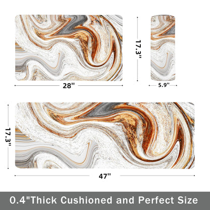 tubeamin Kitchen Mats for Floor Anti Fatigue Floor Marble Cushioned Memory Foam Non Slip PVC Leather Padded Comfort Standing Rugs Set of 2, 17.3x28+17.3x47 Inch,0.4 Inch Thick