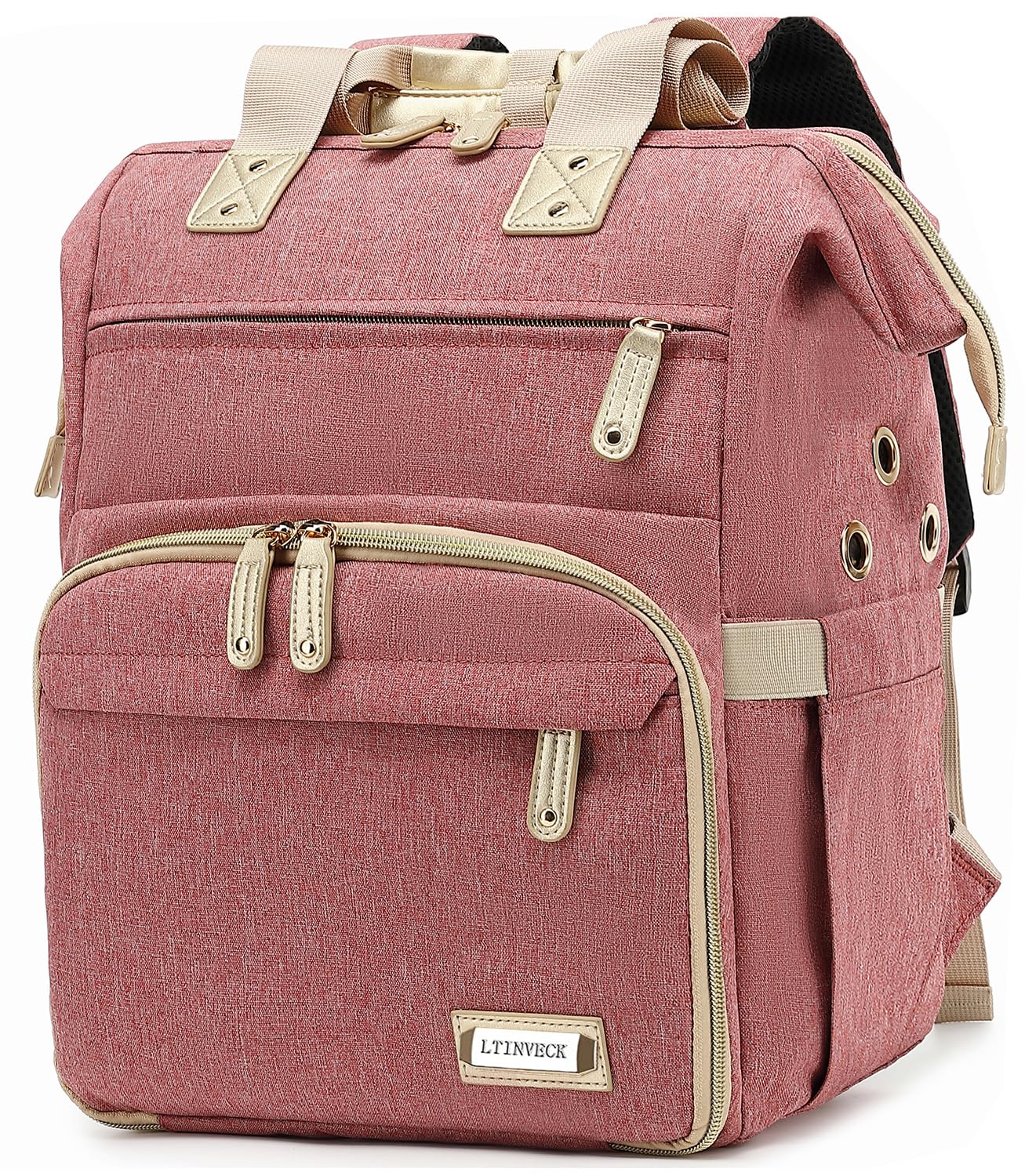 LTINVECK Knitting Bag Backpack,Yarn Storage Organizer Travel Crochet Bag,Large Capacity Tote Bag Yarn Holder Case for Carrying Projects, Knitting Needles, Crochet Hooks Pink