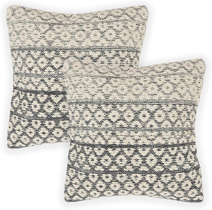 Set 100% (18x18 Pack 2 REDEARTH Tufted Throw Pillow Cushion Covers - Boho Textured Woven Decorative Cases for Couch