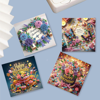 JJFox 6 Packs DIY 5D Diamond Painting Cards Kits for Adults，Special Shaped Rhinestone，Diamond Art Greeting Cards Gem Art Cards，Thank You Cards Blessing Gift for Women, Men, Mom, Grandma (Birthday-1)