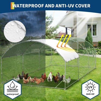 Large Metal Chicken Coop, Chicken Runs for Yard with Cover, Large Chicken Run with Double Door and Upgrade Tri-Supporting, for Outdoor Farm Yard (9.8'L x 19.7'W x 6.6'H)