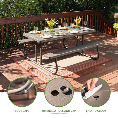 LIFETIME 6‑Foot Classic Folding Picnic Table, UV Protected Tabletop, Steel Frame, Seats 8, Weather & Rust Resistant, Flat Folding Outdoor Picnic Table with Umbrella Hole