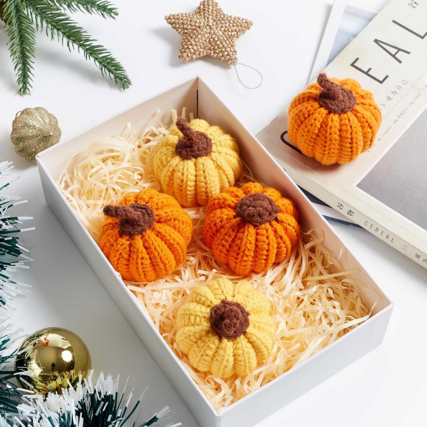 Sahoottie Mini Knit Pumpkins Set of 5, Fall Pumpkins Decor, Autumn Bowl Fillers Fall Farmhouse Tier Tray Decor, Warm Gift for Friend, Thanksgiving Decoration(Mini Autumn Set)