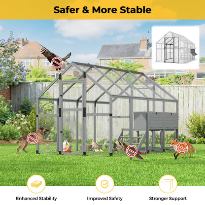 COZIWOW Chicken Coop with Full Waterproof Cover, 9' Extra Large Wooden Chicken House for 10-15 Chickens, 4 Nesting Boxes, Roosting Bars, Outdoor Walk-in Poultry Run for Backyard, Farm, Modern Gray