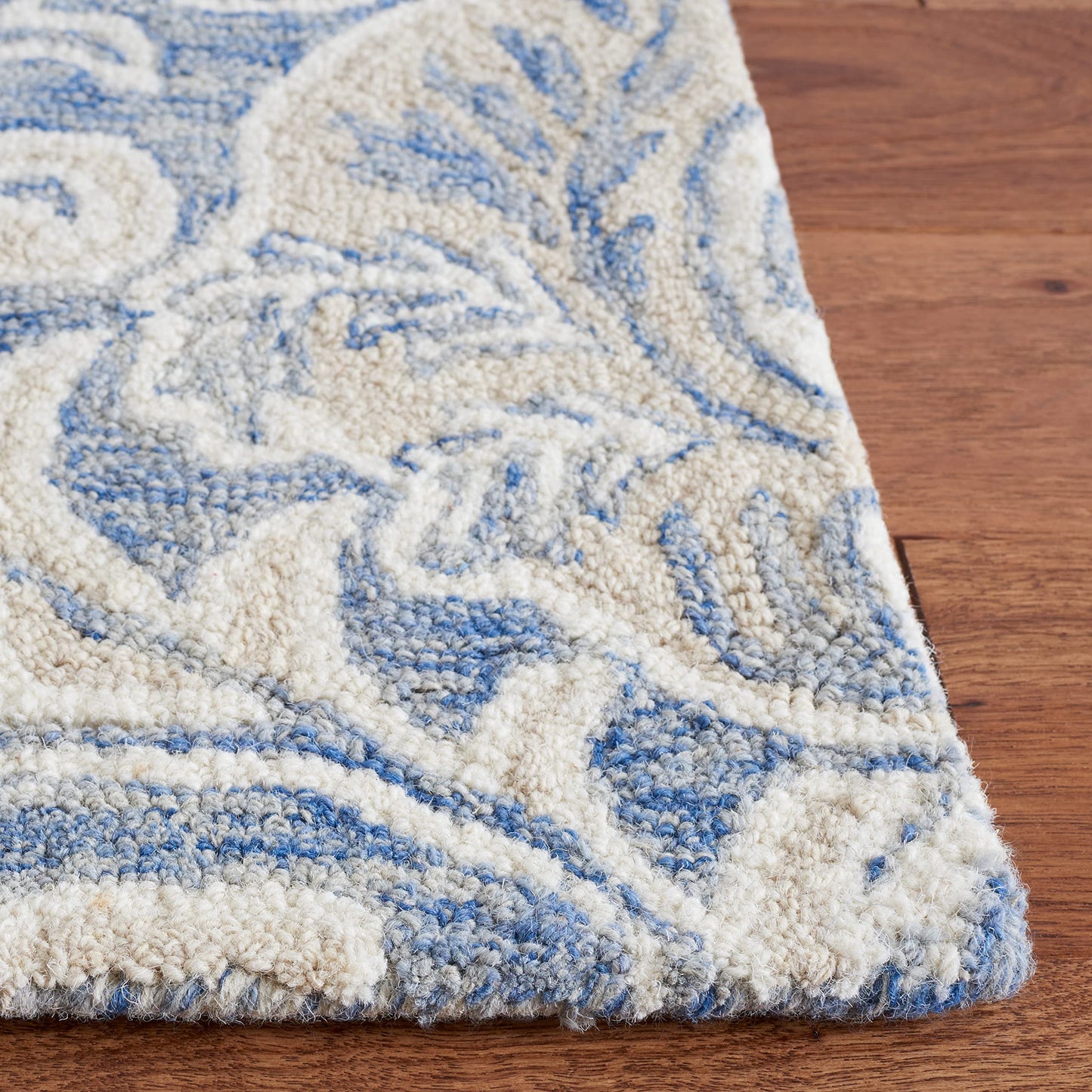 SAFAVIEH Micro-Loop Collection 10' x 14' BlueIvory MLP532M Handmade Premium Wool Living Room Dining Bedroom Area Rug