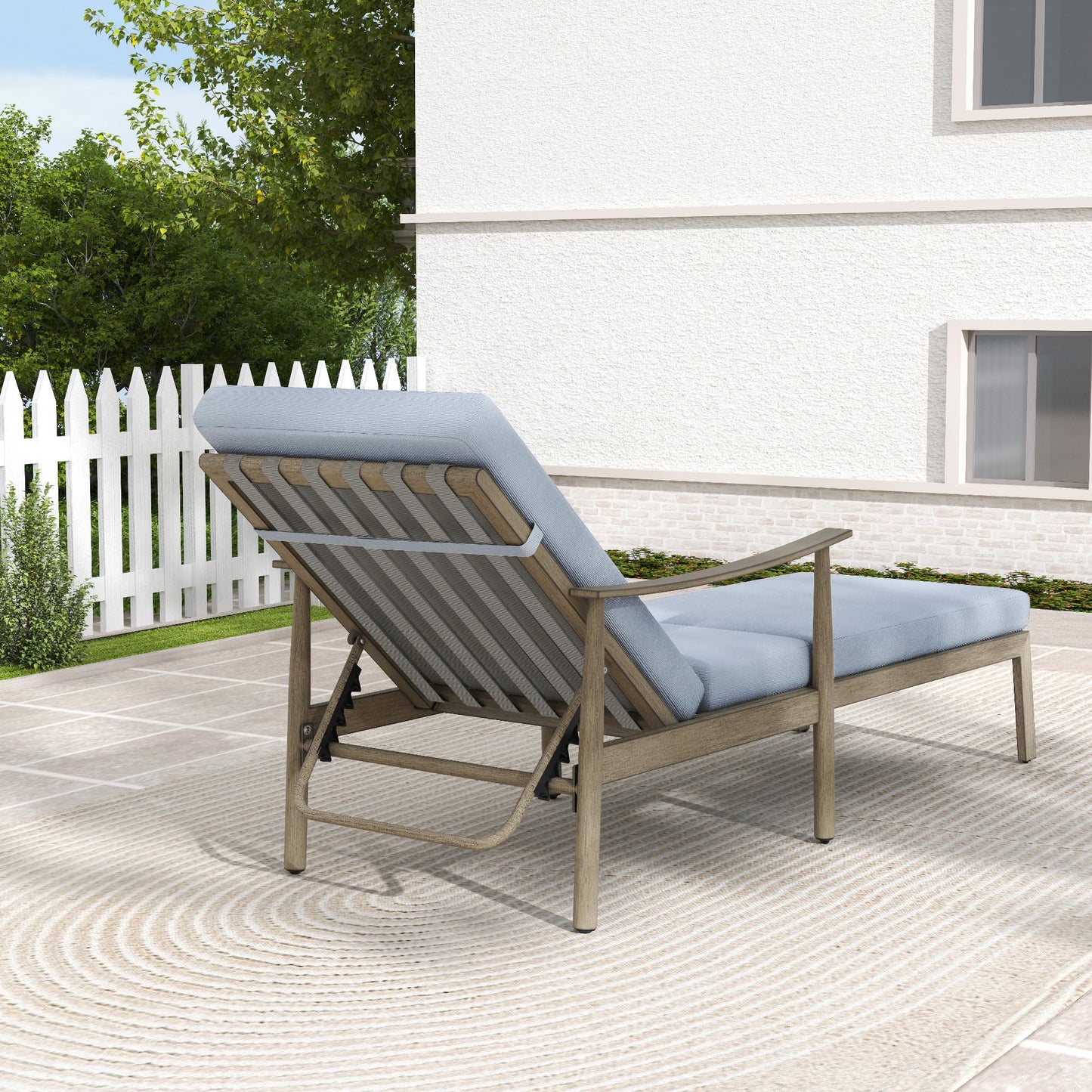 HAPPATIO Outdoor Chaise Lounge Set of 2, Aluminum Pool Lounge Chair with Adjustable Backrest, Cushion, Curved Armrest, and Side Table, Outdoor Lounge Chair for Beach, Yard, or Poolside (Brown)