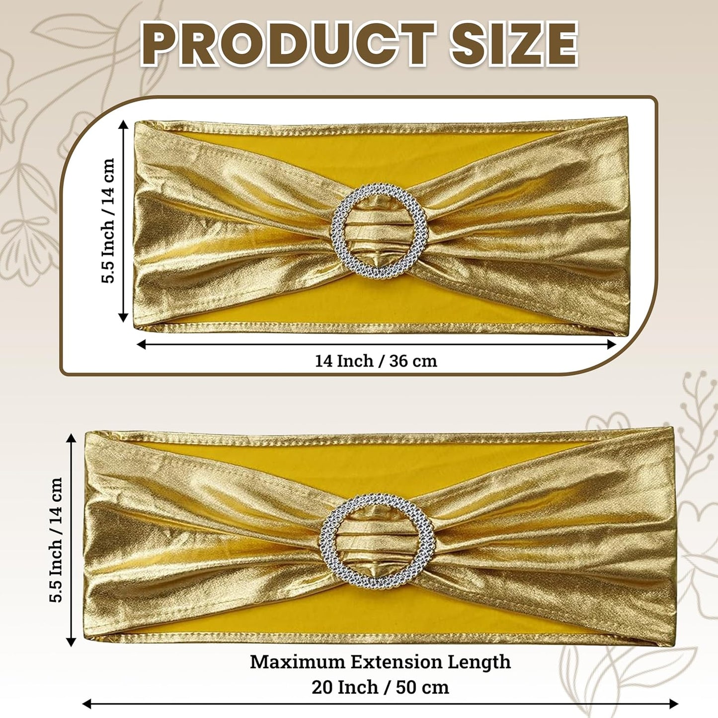 MDS Spandex Foil Chair Sashes - Universal Fit Elastic Stretch Bands with Buckle | Metallic Gold, Pack of 100