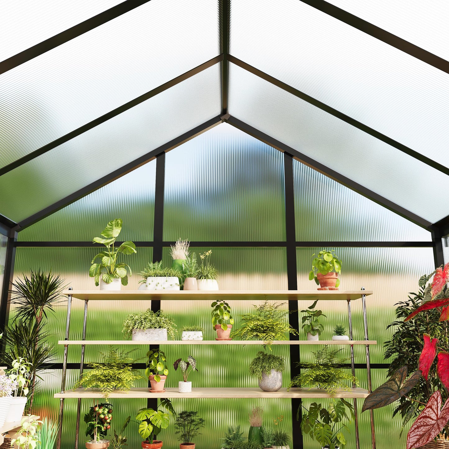 Garvee 6 x 8 FT Greenhouse, Greenhouses for Outside, Polycarbonate Greenhouse with Aluminum Frame, Lockable Door and Ajustable Roof Vent for Backyard, Green Houses for Outside Garden Backyard, Patio