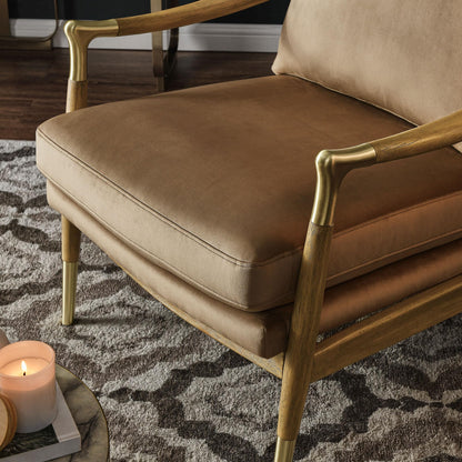 Modway Langford Stain-Resistant Performance Velvet Armchair – Mid Century Modern Velvet Chair with Wood Frame – Upholstered Accent Chair for Living Room or Bedroom