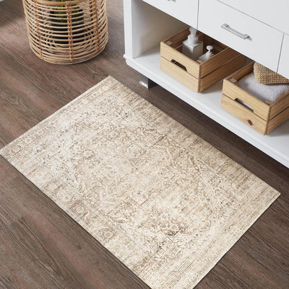 Boho Kitchen Rug Washable, 2x3 Non-Slip Farmhouse Neutral Small Area Rug for Bathroom Bedroom Indoor Entrway