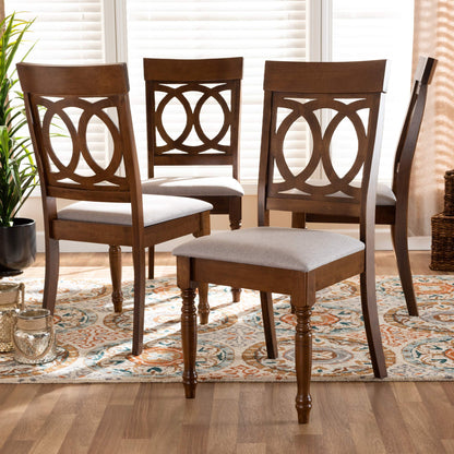 Baxton Studio Lucie 4-Piece Dining Chair Set - Grey Fabric Upholstered With Walnut Brown Finished Wood