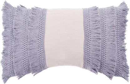 12 20-inch SAFAVIEH Home Collection Grema Boho Fringe Light Grey/Periwinkle x Rectangle Decorative Accent Throw Pillow