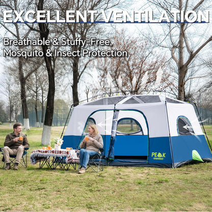 PEAK OUTDOORS Instant Tent 6/8 Person Tents for Camping, 60 Second Easy Setup Portable Camping Cabin Tent with Rainfly, Waterproof Pop Up Tents for Family Camping & Hiking with Expandable Carry Bag
