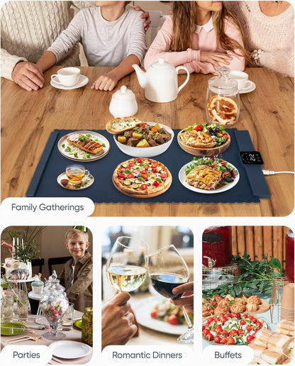 24x16 5 Settings Warming Mat for Food Foldable Buffet Tray with Temperature & Auto Timer Electric Silicone Plate Warmer