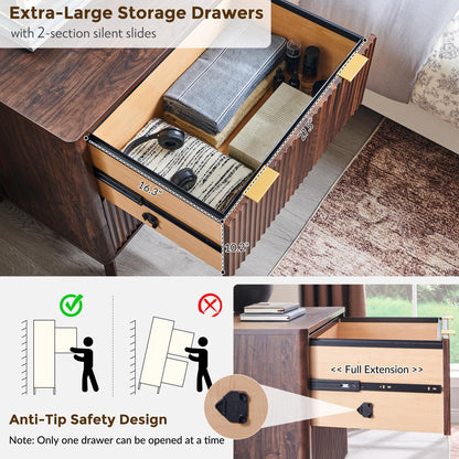 T4TREAM 2 Drawer File Cabinet, 32" Fluted Lateral File Cabinet w/Files Hanging Rod for Letter/Legal/A4, Large Tabletop for Printer, Office Wood Printer Cabinets, Dark Walnut (Gen 2)