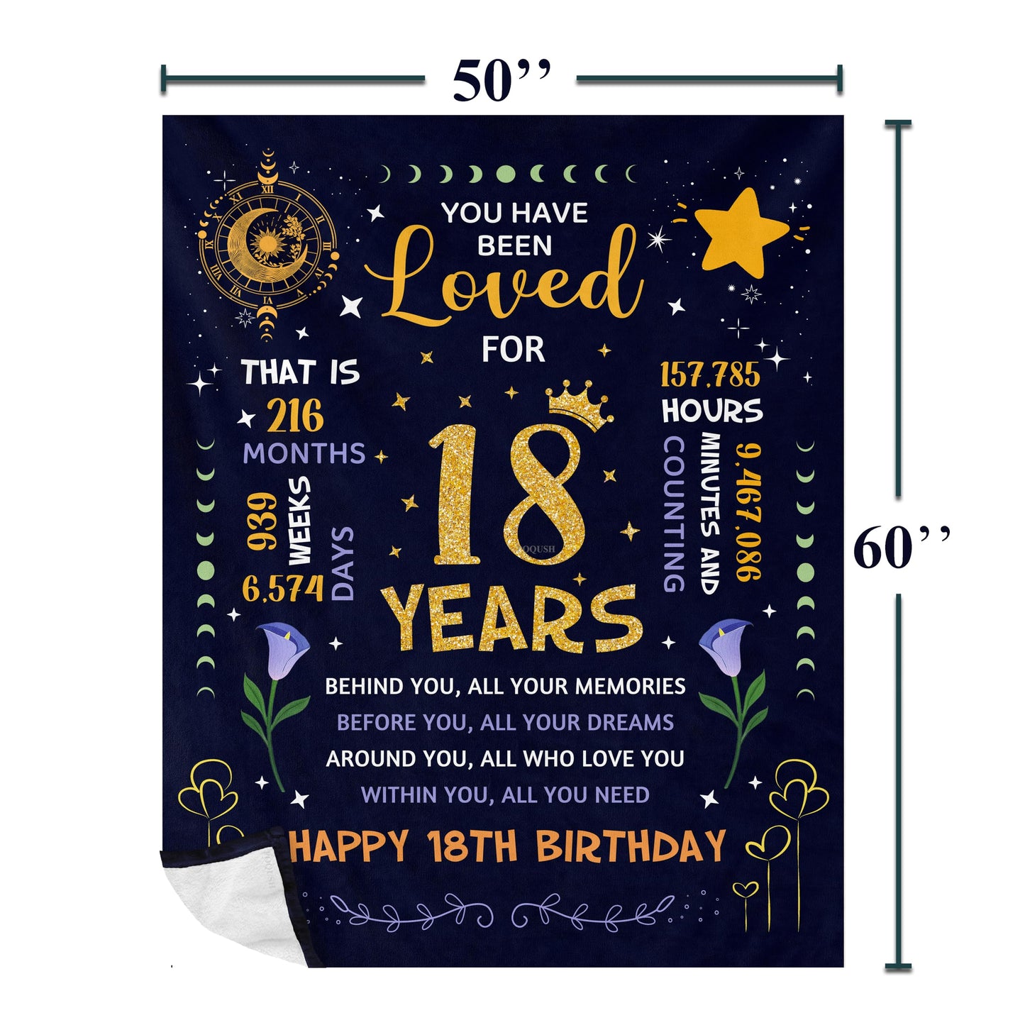 POQUSH 18th Birthday Gifts for Girls Blanket 60"x50", 18 Year Old Girl Birthday Gifts, Gifts for 18 Year Old Girl, 18th Birthday Decorations for Girls Blanket