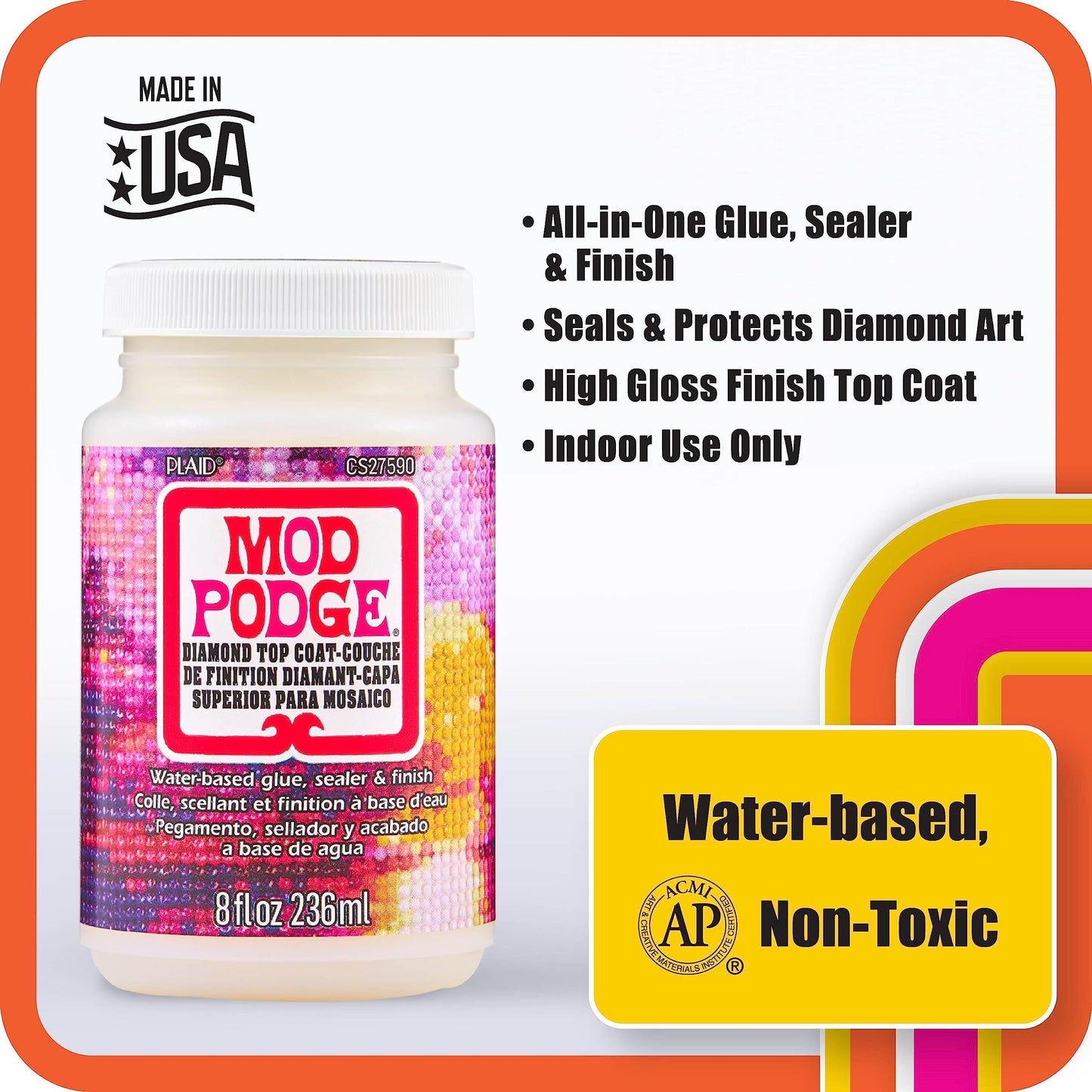 Mod Podge Diamond Top Coat, Premium All-in-One Glue, Sealer, and Finish Perfect for Preserving Diamond Puzzle Arts and Crafts Projects, CS27590