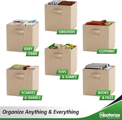 Fabric Storage Cubes for Cube Organizer, 6 Pack Heavy Duty Textured Beige Storage Bins, 13 Inch Cube