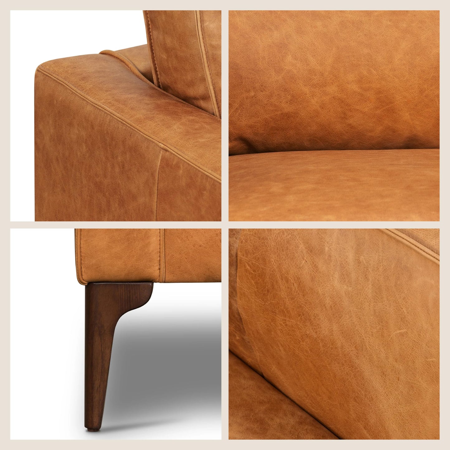 Poly & BARK Mateo Leather Lounge Chair – Cognac Tan Full-Grain Leather Upholstery – Modern Upholstered Accent Chair for Living Room or Bedroom – Indoor Lounge Seating with Timeless Comfort
