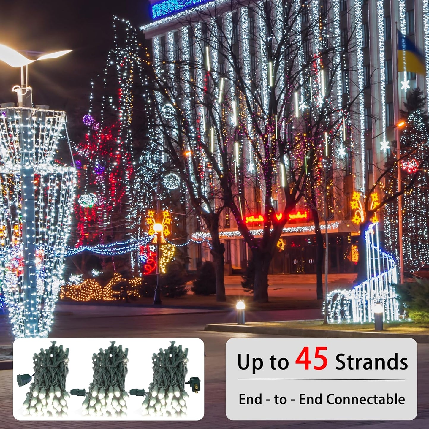 25ft 50 Counts Commercial 5mm IP65, JK5665 White LED Christmas Lights - Grade Outdoor Waterproof, Wide Angle Green