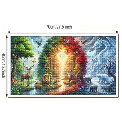 KUFWKEY Four Seasons Landscpae Diamond Art Kits for Adults,Wildlife Diamond Painting Kit,Deer Lion Fox Dragon Nature Scene Diamond Mosiac Kits,Gem Art for Home Decor,Large Size 27.5x15.7 Inch