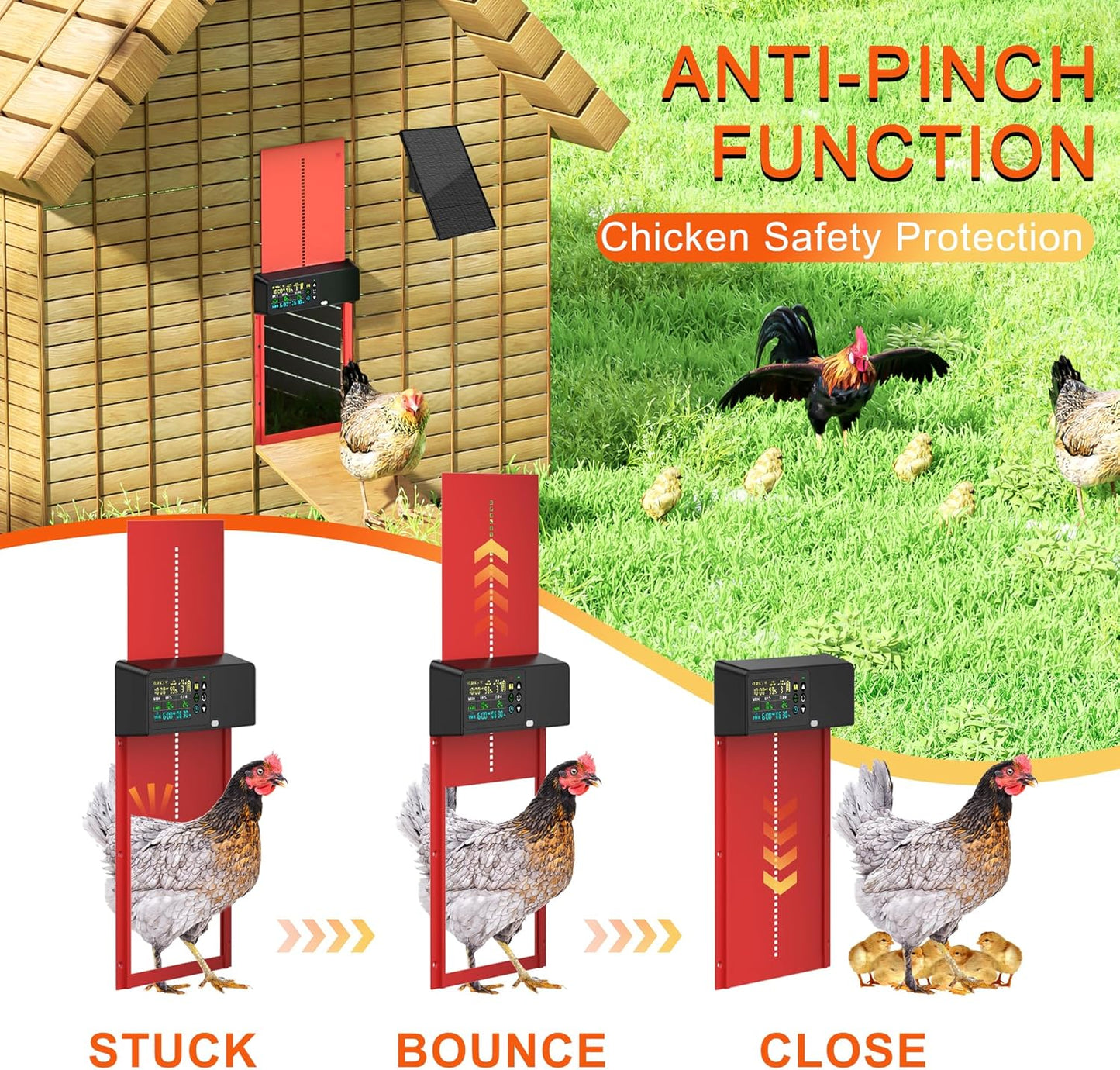 Programmable 4 ZenxyHoC Chicken Coop Door Solar Powered with Remote Control, Automatic Aluminum Chicken Door Modes
