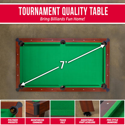 GoSports 7 ft Pool Table with Wood Finish - Billiards Game Room Table for Adults & Family - Accessories Not Included