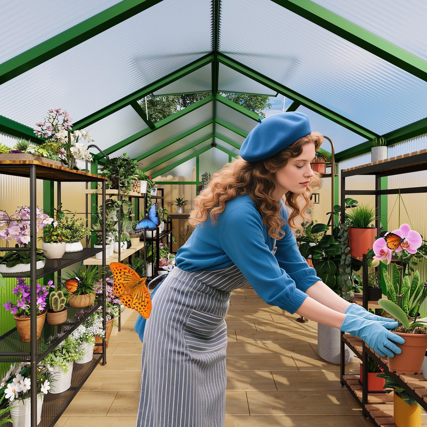 6X10 FT Greenhouse for Outdoors, Polycarbonate Flower Greenhouse with Roof Vent, Push-Pull Lockable Door, Aluminum Walk-in Greenhouses for Outside Garden Backyard, Patio, Lawn, Green