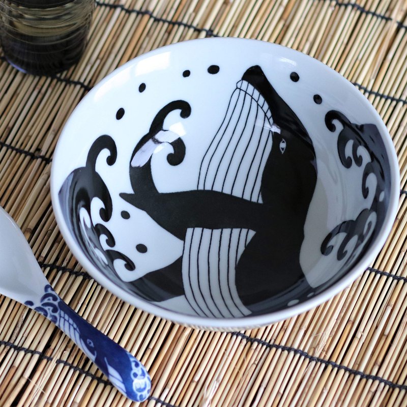 Minorutouki mino ware White Wave Whale Noodle Bowl φ8.15×H2.95in 21.11oz Made in Japan