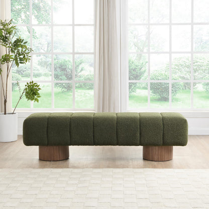 Christopher Knight Home Manila 64" Boucle Dining Bench, Upholstered Ottoman Bench, Rectangular Dining Seat, Spacious Seating, Long Footstool for Living Room Dining Room, No Assembly Needed, Green