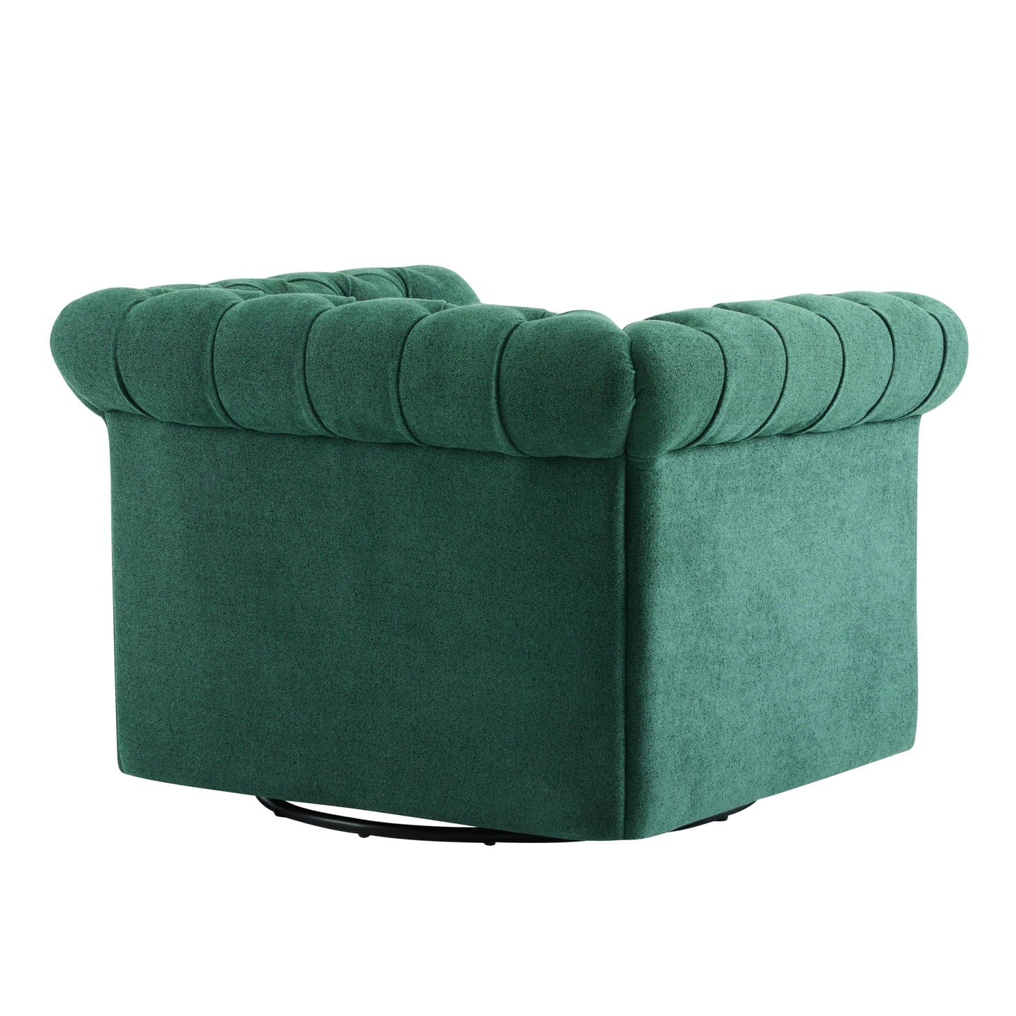 Christopher Knight Home Oakley Chesterfield Fabric Upholstered Club Chair, Button-Tufted 360° Swivel Sofa, Scrolled Arm Living Room Sofa, No Assembly Required Furniture, Dark Green