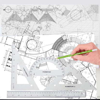 STAEDTLER Stainless Steel Math Set - With 12in Ruler, 2 Triangle Set Squares (45/90° & 30/60°), 6in Protractor - Precision Drawing & Drafting
