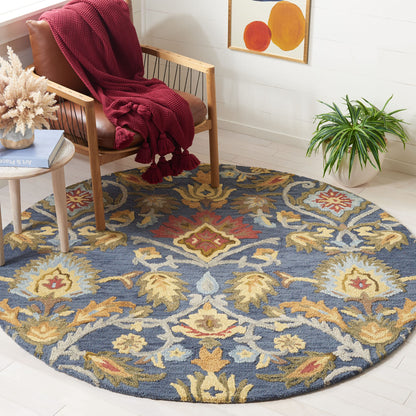 SAFAVIEH Blossom Collection 10' Round Navy/Multi BLM402A Handmade Premium Wool Entryway Foyer Living Room Bedroom Kitchen Area Rug