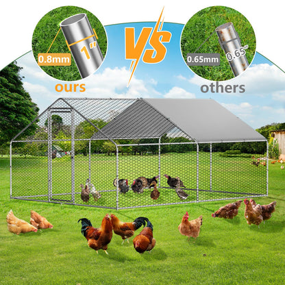 ROOMTEC Chicken Coop Large Metal Chicken Run for 20-30 Chickens,Dog Kennel Outdoor with Waterproof and Anti-UV Cover Lockable Door Design(9.8'Lx19.6'Wx6.4'H)