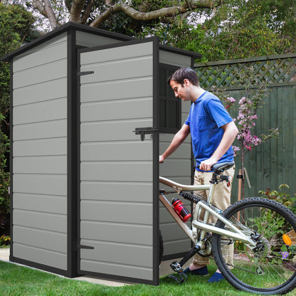 DWVO 5x3 FT Outdoor Storage Shed with Floor, All-Weather Resin Storage Shed with Lockable Door & Window, Waterproof Plastic Tool Storage for Garden, Backyard, Patio, Lawn,Blue-Gray+Black