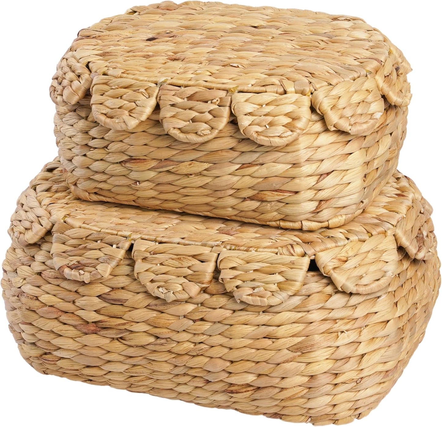 Set 2 LUSYDECO of Wicker Storage Baskets with Lid, Rattan Basket Decorative Boxes, Woven Storage Box Hyacinth Basket