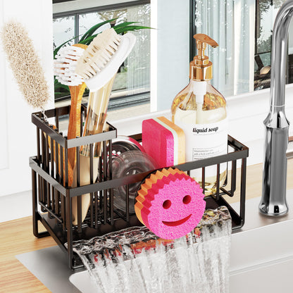 Taugast Sponge Holder for Kitchen Sink,Smiley Face Sink Caddy with Removable Brush Holder,Self-Draining Sponge Caddy for Sponge,Soap,Dish Brush,Scrubber,Kitchen Essentials and Gadgets