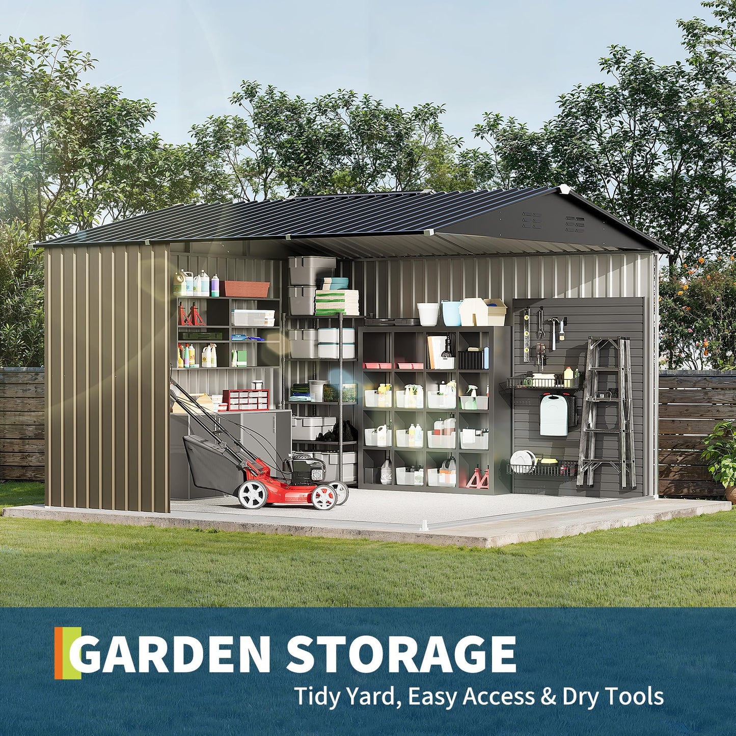 10 X 10 FT Outdoor Storage Shed,Metal Garden Sheds&Outdoor Storage, Lockable Gable Roof Garden Tool Shed, All-Weather Resistant Storage Unit for Bikes, Ladders, Patio Supplies & Garden Essentials