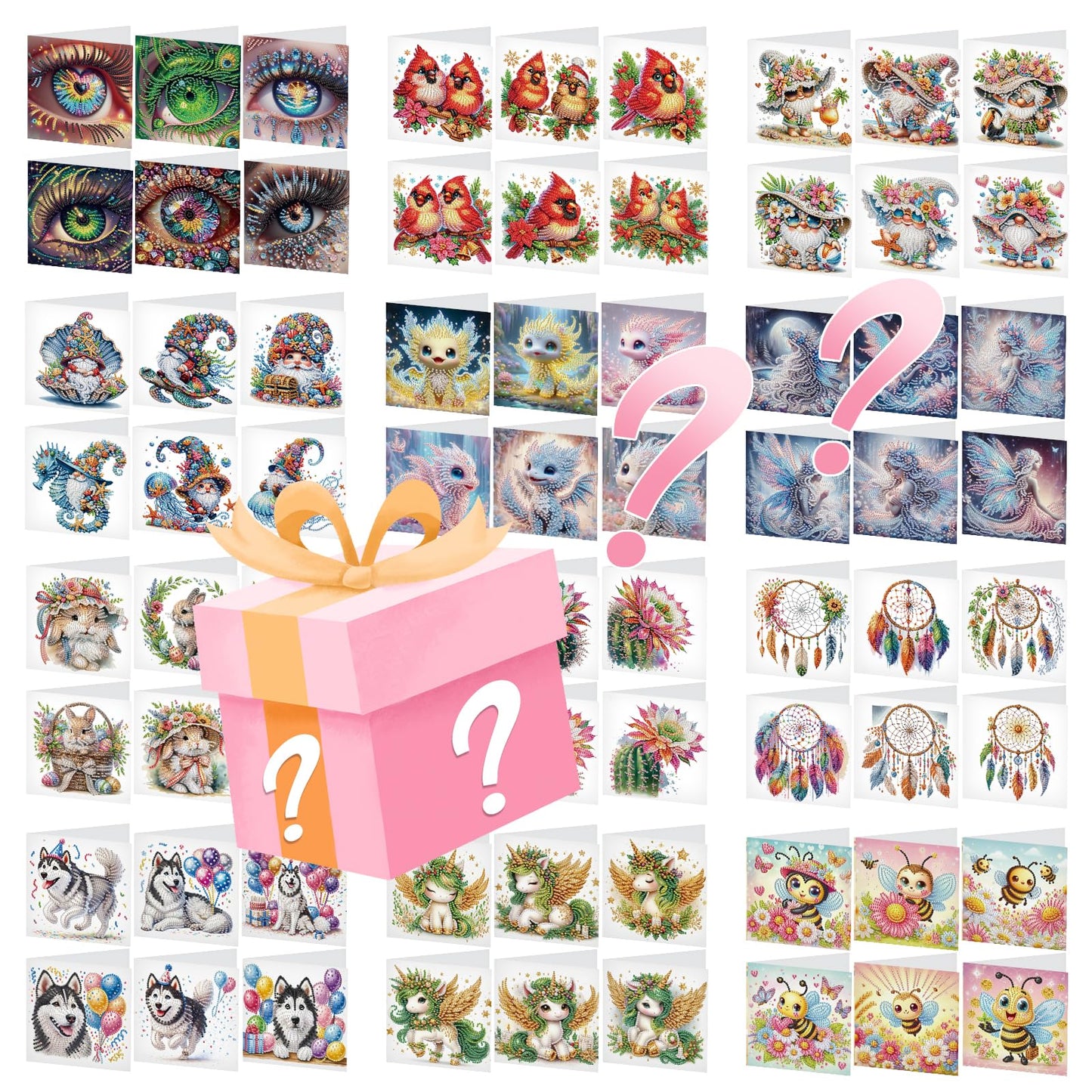 Focart 12 Pack Diamond Painting Greeting Cards, Random Diamond Art Kits Special Shape Drill DIY Handcraft, Unique Design Crafting for Birthday Holiday Cards, Best Wishes to Relatives and Friends