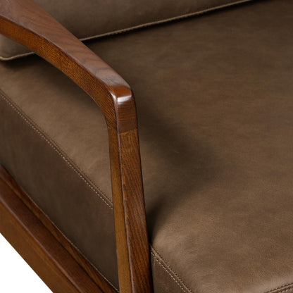 Poly & BARK Verity Leather Accent Chair – Armchair with Walnut Wood Frame – Fashion-Forward Lounge Seating for Living Room – Upholstered in Cocoa Brown Leather for Modern Style