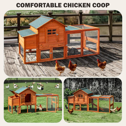 Large Wooden Chicken Coop for 4-6 Chickens, Secure Outdoor Hen House with Enclosed Run, Weather-Resistant Roof, Easy-Clean Slide-Out Tray & Nesting Boxes (Includes 2 Training Eggs)