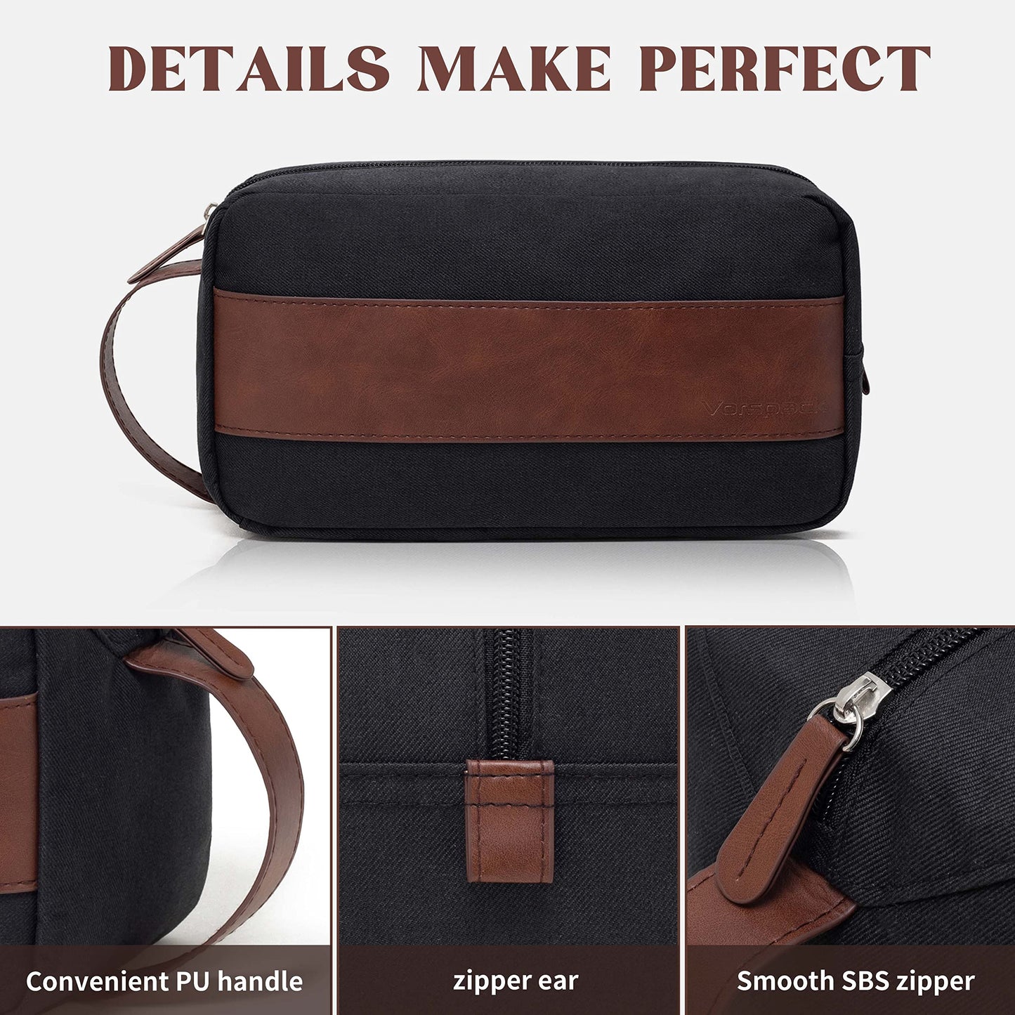 Vorspack Toiletry Bag for Men - Large Dopp Kit for Travel Water Resistant Travel Bag for Toiletries Accessories Lightweight Toiletries Bag - Black