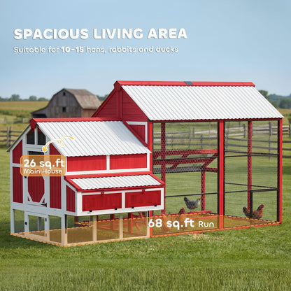 PawHut 187.3" Large Chicken Coop, Walk-in Wooden Hen House, Outdoor Poultry Cage w/Shovel, Run, Waterproof Roof, Nesting Box, Perches, Chicken House for 10-15 Hens, Rabbits, Ducks, for Farm Backyard
