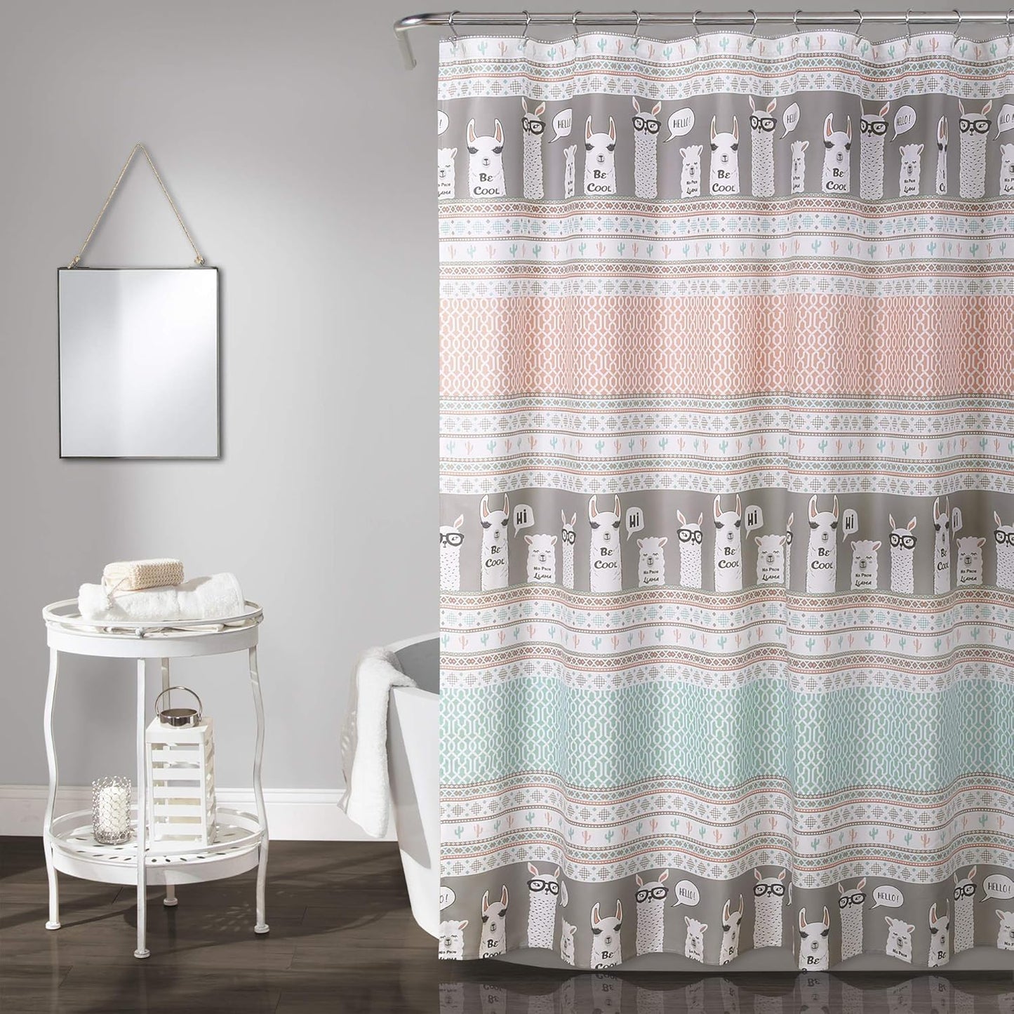 Lush Decor Llama Stripe Shower Curtain - 72" x 72", Pink and Turquoise Design