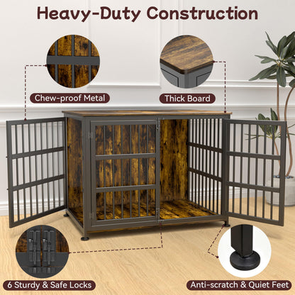 CABZOON 42'' Dog Crate Furniture Large Breed Dog Crate Dog Kennels for Inside Wooden Dog Crates End Table Heavy Duty Indoor Combination Cage for Medium to Large Dogs Walnut