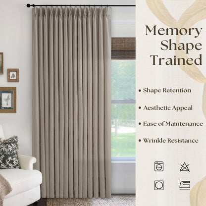 Extra Wide Pleated Curtains 108 Inches Long 100 Inch Width Patio Sliding Door Light Filtering Taupe Grey Beige Burlywood Birch Neutral Modern Neutral 100x108 Drapes Panels Living Dining Room 1 Panel