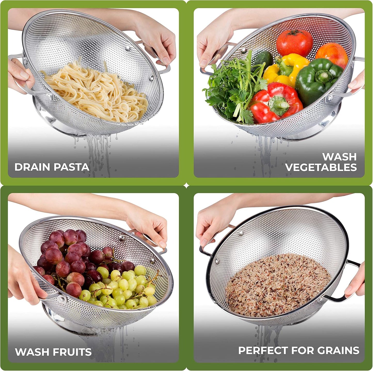 Stainless Steel Micro-Perforated 5-Quart Colander, Professional Strainer with Heavy Duty Handles