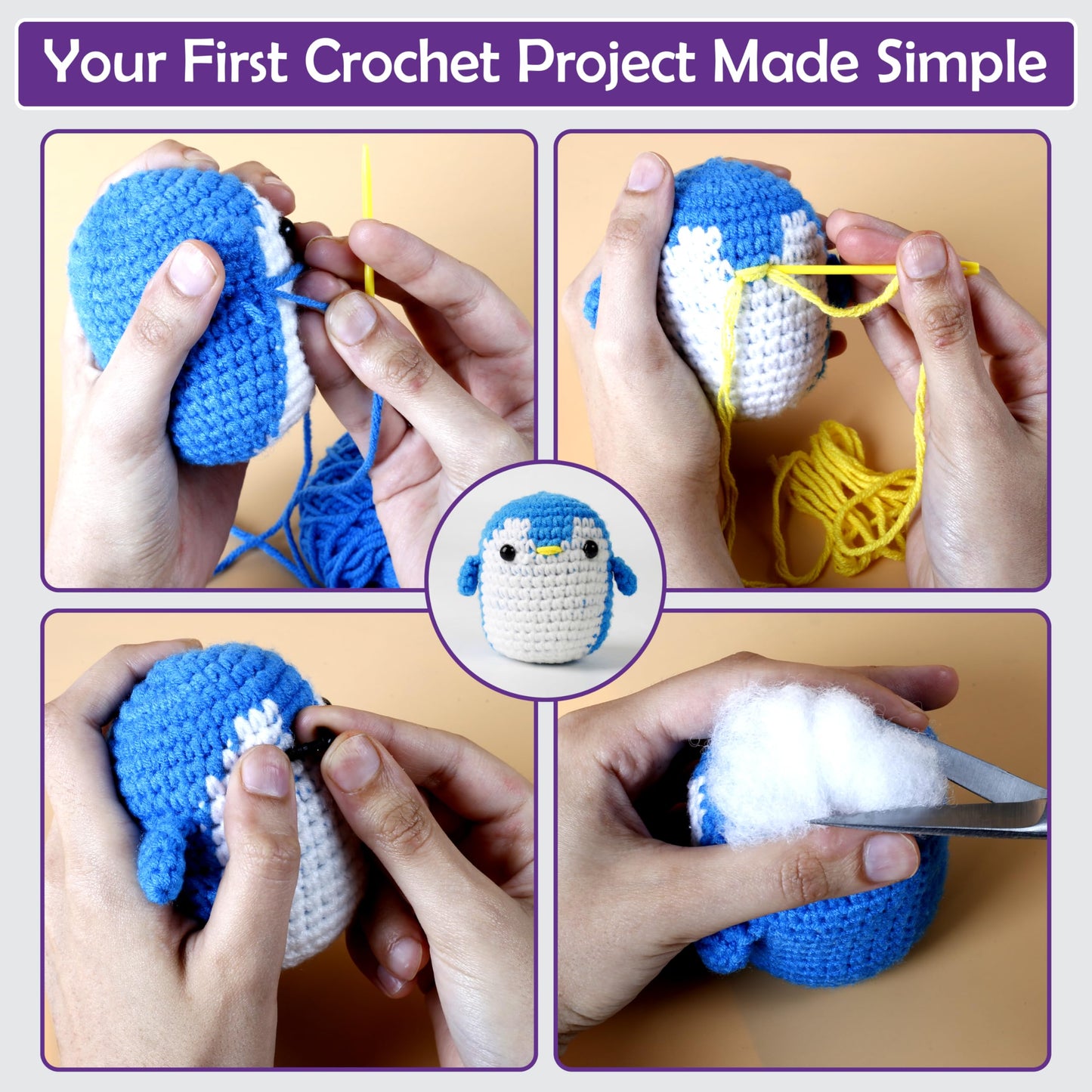 A-URA Learn to Crochet Kit for Beginners Kids and Adults, Premium 4 Animal Pattern Beginner Crochet Kits with Easy Tube Yarn & Step-by-Step Video Tutorials (Forest Friends–Standard Size)